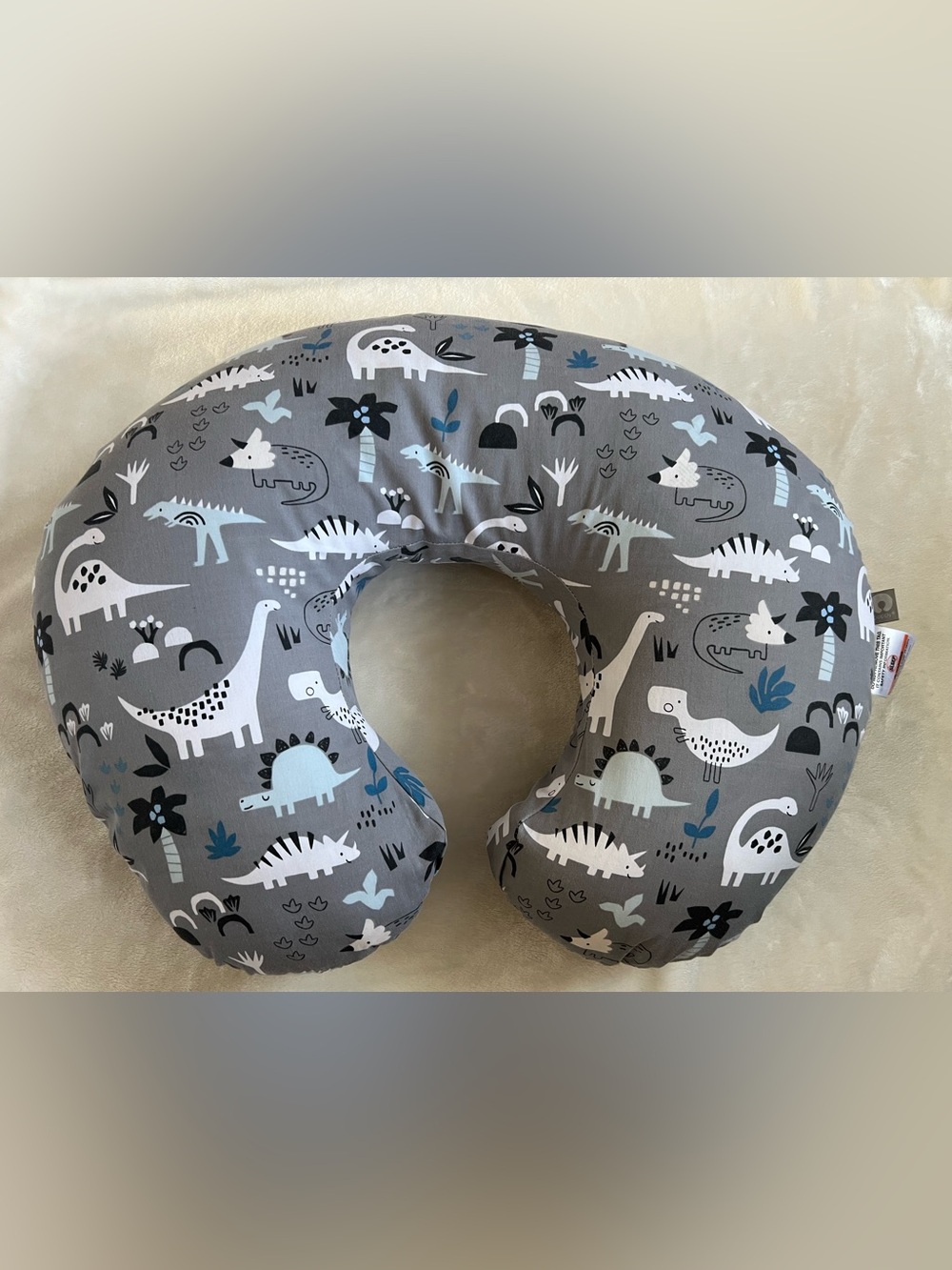 Grey and Blue Dinosaur Print Boppy Pillow